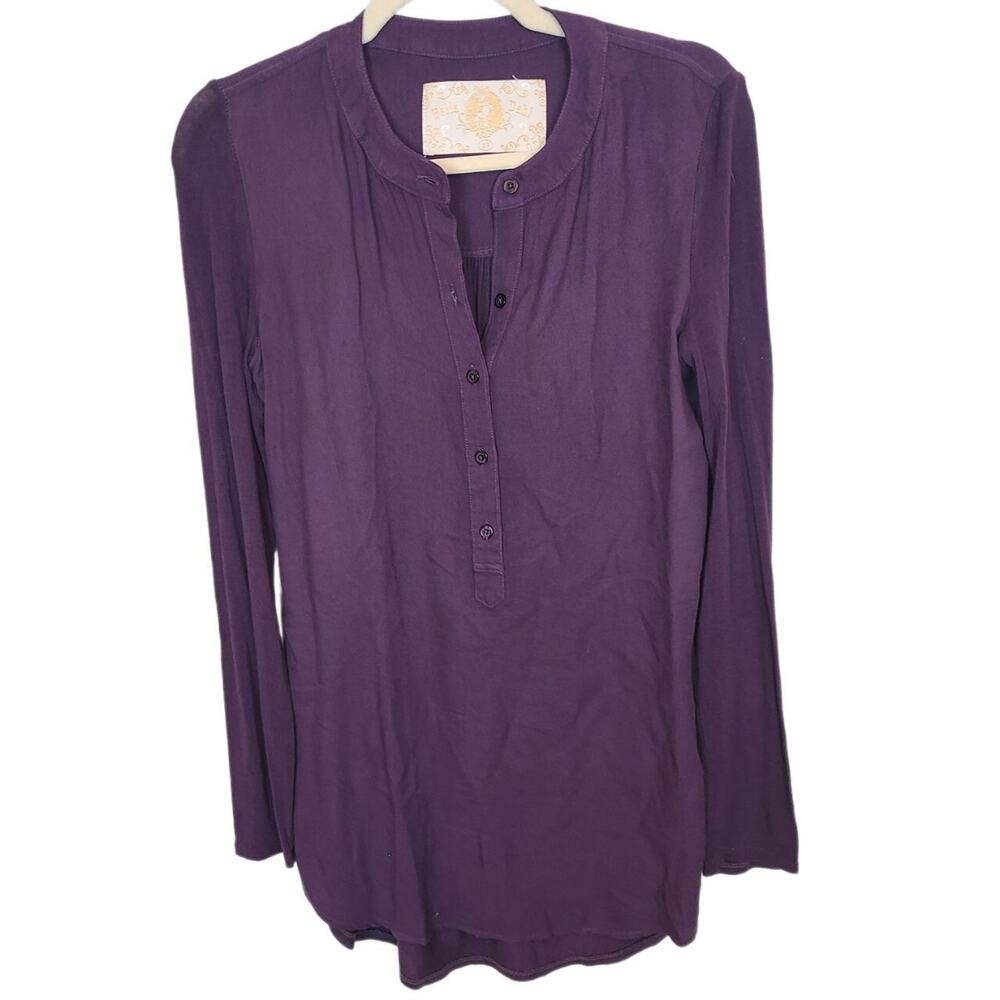 Anthropologie Bella Dahl Womens Purple Henley Shirt Size XS Minimalist Casual